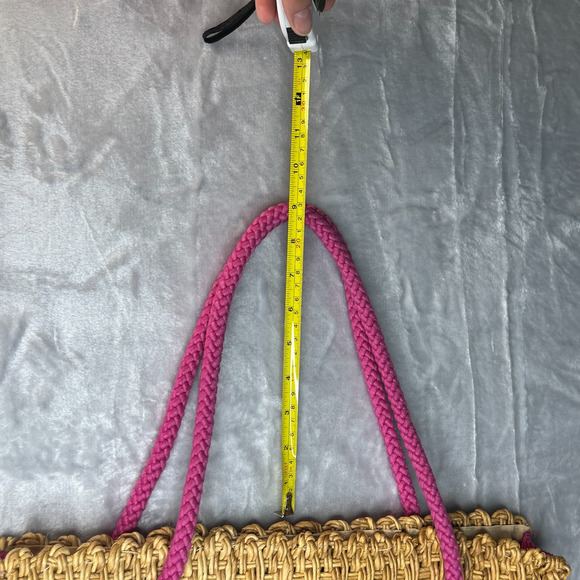 Vintage Magid Straw Wicker Woven Tote Bag Magenta Strap Beach Made in Italy - Picture 12 of 12